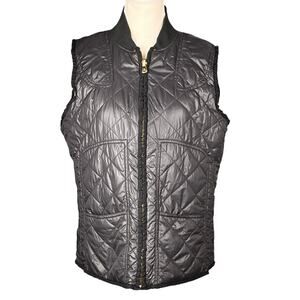 LAUREN RALPH LAUREN Puffer Vest Womens Large Reversable Quilted Black Red Ruffle